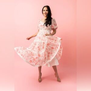 Brand new Rachel Parcell Puff Sleeve Tiered Chiffon Midi Dress in XL